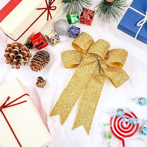 Vista 18 de WILLBOND 9 lazos de cinta de Navidad con purpurina para decoración de fiesta de Navidad Plateado