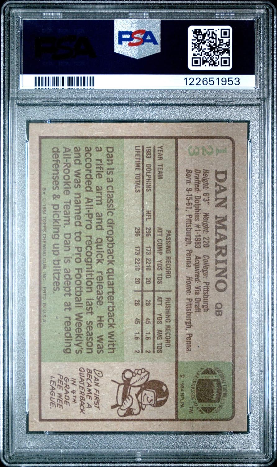 Graded 1984 Topps Dan Marino #123 Rookie RC Football Card PSA 6 Excellent
