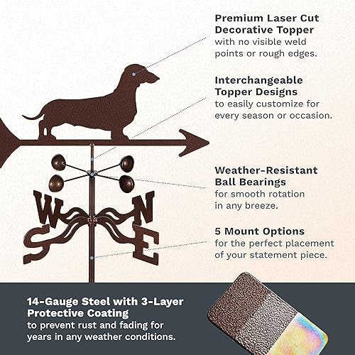 Miniatura 3 de EZ Vane - Veleta de acero de 21 pulgadas de altura, incluye soporte de metal de 4 lados, vasos de viento y soportes, hecho a mano y de propiedad