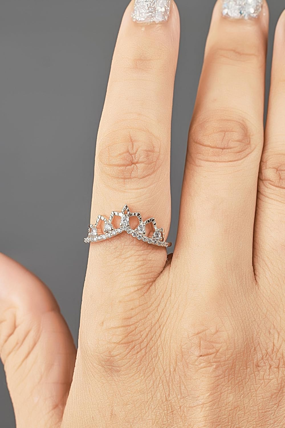 0.20CT Moissanite Tiara Crown Wedding Band Engagement Ring Enhancer for Women 925 Sterling Silver Stack Guard Curved Art Deco Rose Gold Plated Size 4-10