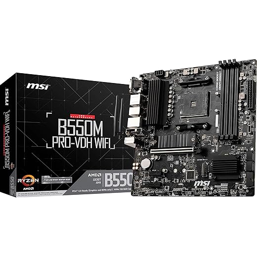 MSI B550M PRO-VDH WiFi ProSeries Motherboard (AMD AM4, DDR4, PCIe 4.0, SATA 6Gb/s, M.2, USB 3.2 Gen 1, Wi-Fi, D-SUB/HDMI/DP, Micro-ATX) (Renewed)