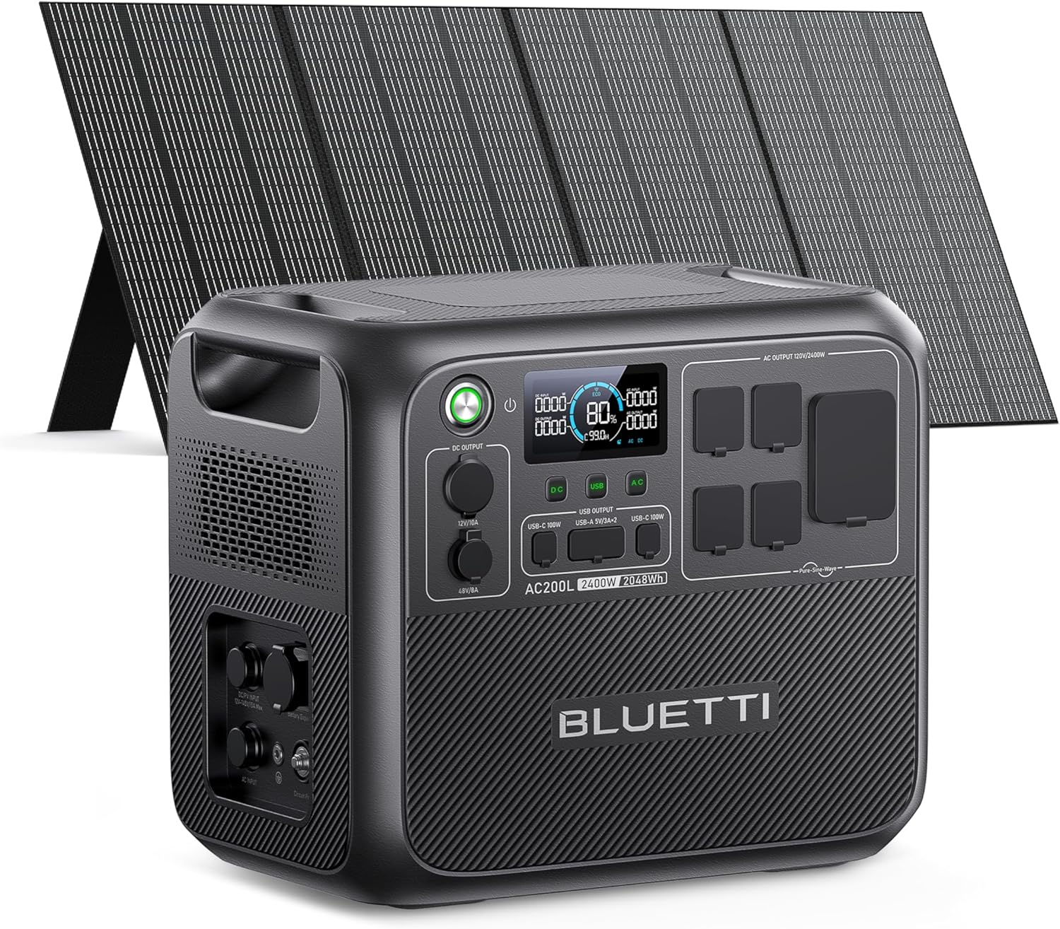 BLUETTI AC200L Photo voltaic Generator with 350W Photo voltaic Panel (Ships Individually), 2048Wh LFP Battery Backup w/ 4 2400W AC Shops (3600W Energy Lifting), Transportable Energy Station for Tenting, House Use, Emergency