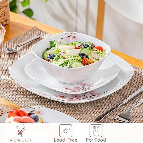 Miniatura 4 de VEWEET, Series HANNAH, juego de vajilla cuadrada de porcelana de 36 piezas, juego de platos de cocina con plato llano, plato de sopa, plato de