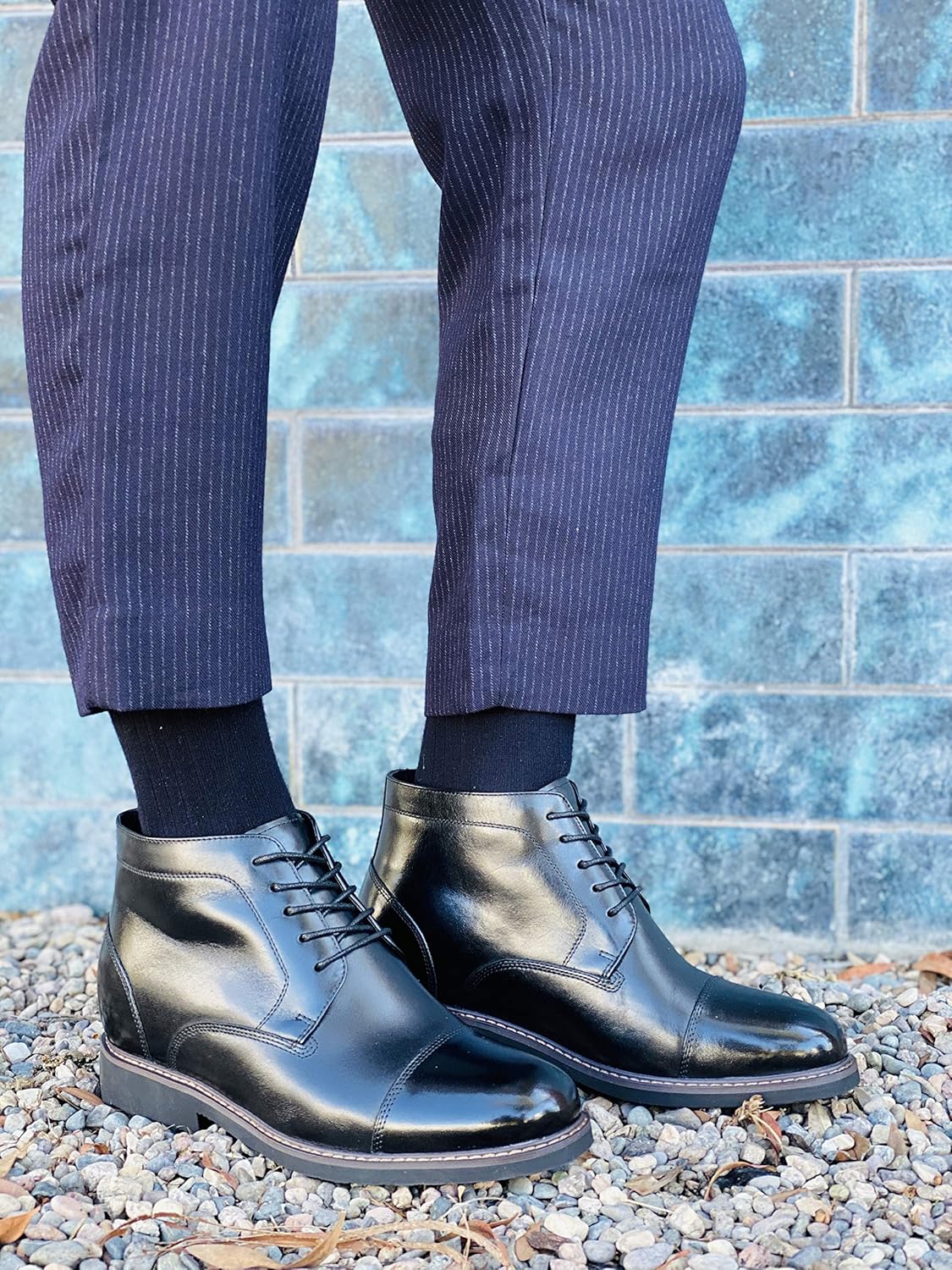 CALTO Men's Invisible Height Increasing Elevator Shoes - Black Premium Leather Lace-up High-top Ankle Boots - 3.2 Inches Taller - Y41080- Size 9 D(M) US - Image 3