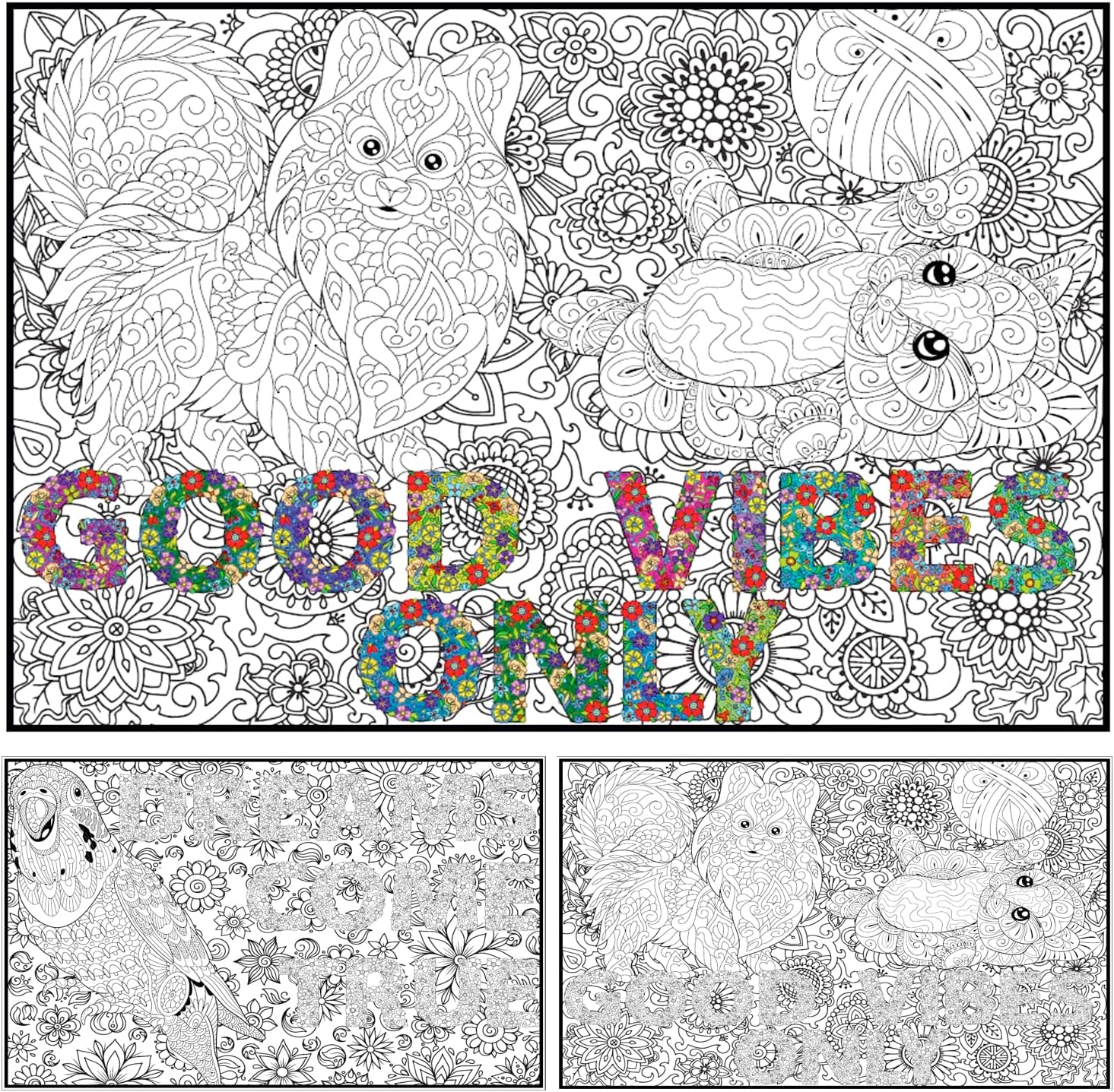 Set of 2 Large Coloring Poster Positive Affirmations for