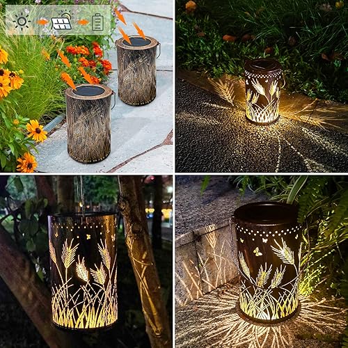 Miniatura 5 de Faroles solares impermeables para exteriores, luces solares de libélula de metal, luces solares decorativas de mesa, farol colgante solar, luces de