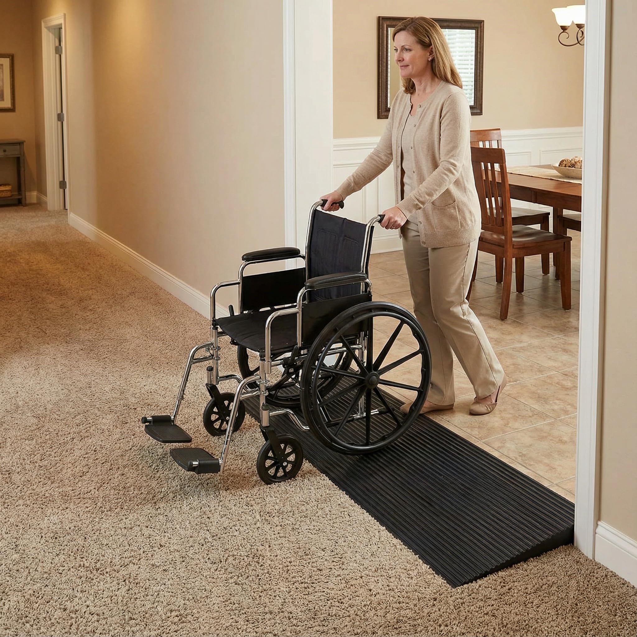 Rampa per soglia da 4,6 cm, larga 89,9 cm, in gomma antiscivolo, per porte e vialetti, pianerottoli rialzati per sedie a rotelle, scooter, deambulatori e sedie elettriche