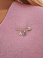 Vista 4 de 14k. Yellow Gold Baby Safety Pin Evil Eye & Initial Charms/Christening/Baptism/NOT Gold Filled NOT Gold Plated