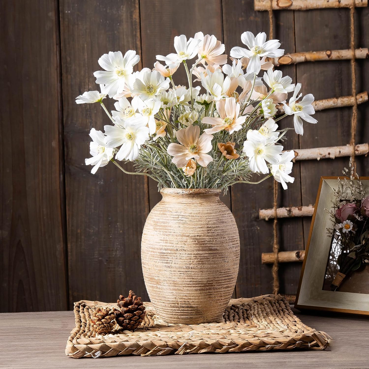 Rustic Ceramic Flower Vase - 8in Vintage erracotta Vase for Home Decor - Christmas Decorative TFlower Bud Vases, Mondern Farmhouse Vase - Living Room Shelf Decor Table, Lyeec - Image 5