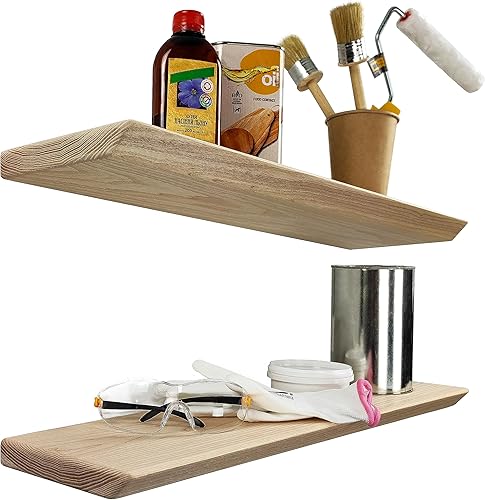 Estantes flotantes, madera de fresno, juego de 2 estantes rústicos, estantes de pared de madera para sala de estar, dormitorio, cocina, baño, granja