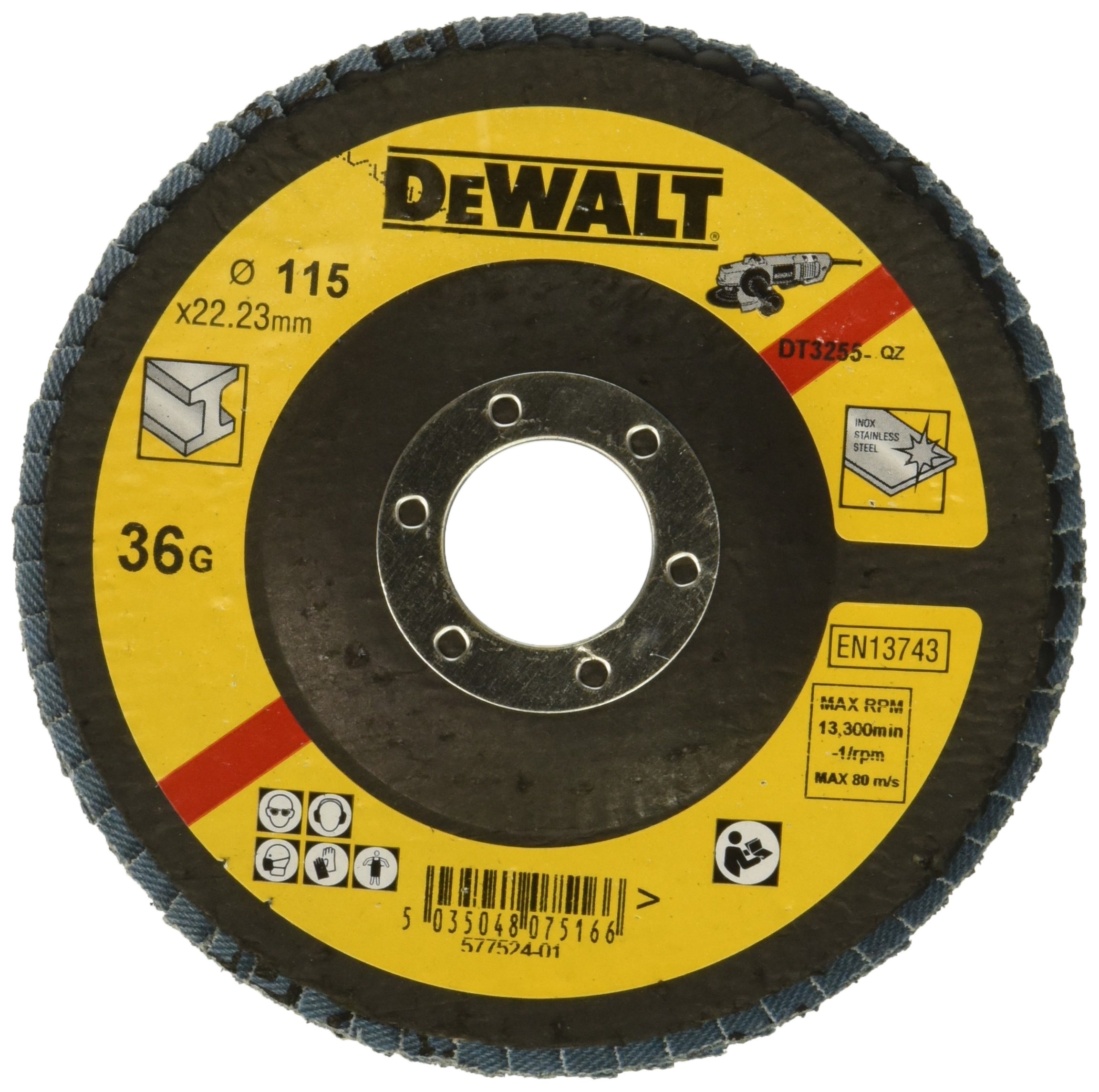 DeWaltDeWalt 115mm FLAP DISC - TYPE 29 ANGLED - D115XG36, Yellow/Black, DT3255-QZ