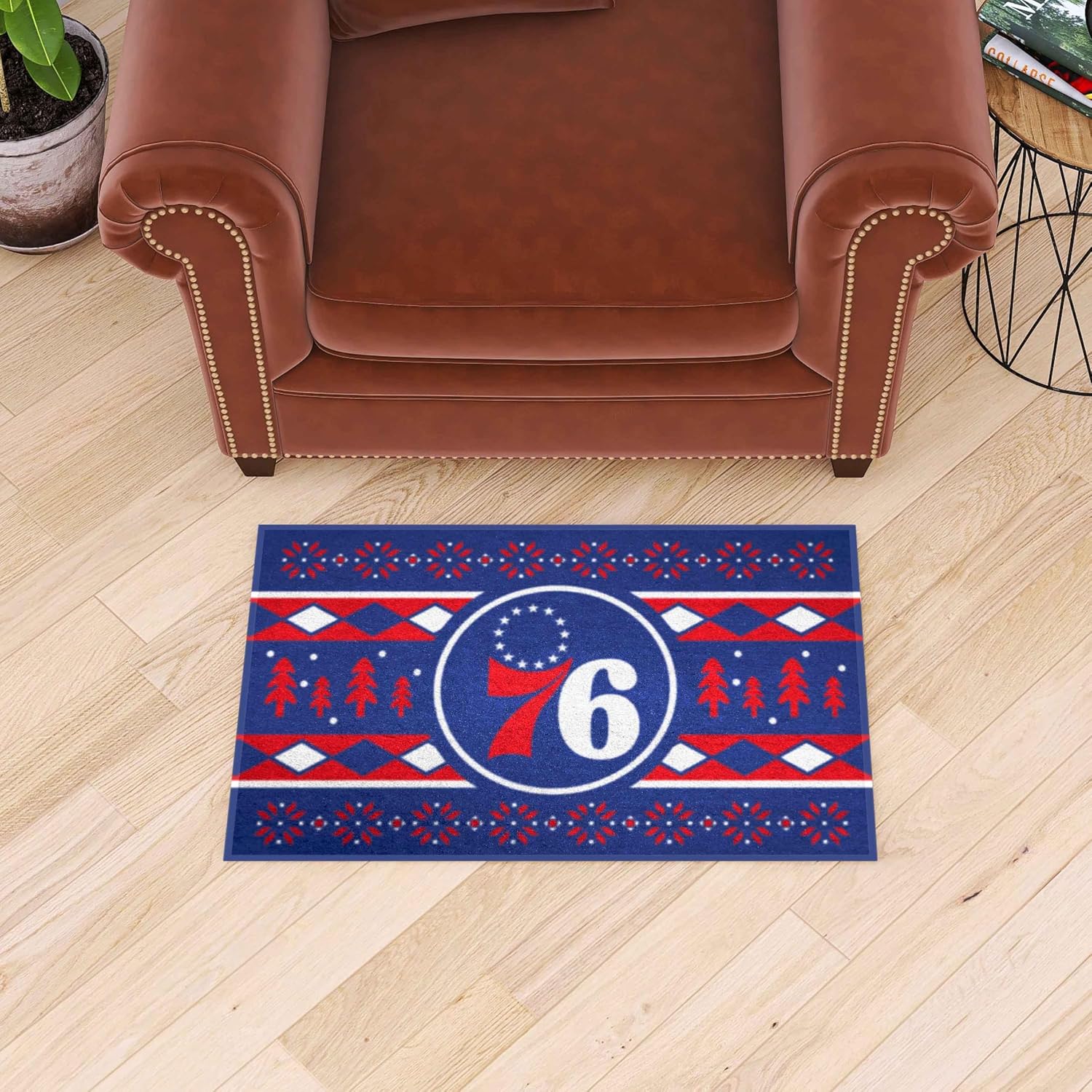 FANMATS 26837 NBA - Philadelphia 76ers Holiday Sweater Starter Mat Accent Rug - 19in. x 30in. | Sports Fan Home Decor Rug and Tailgating Mat