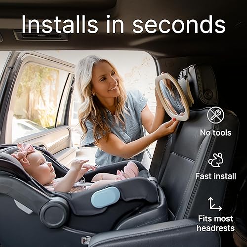 Miniatura 4 de Renzo Espejo de coche para bebé, espejo de asiento trasero para bebés, extragrande, resistente a roturas, ajustable en 360, instalación sin