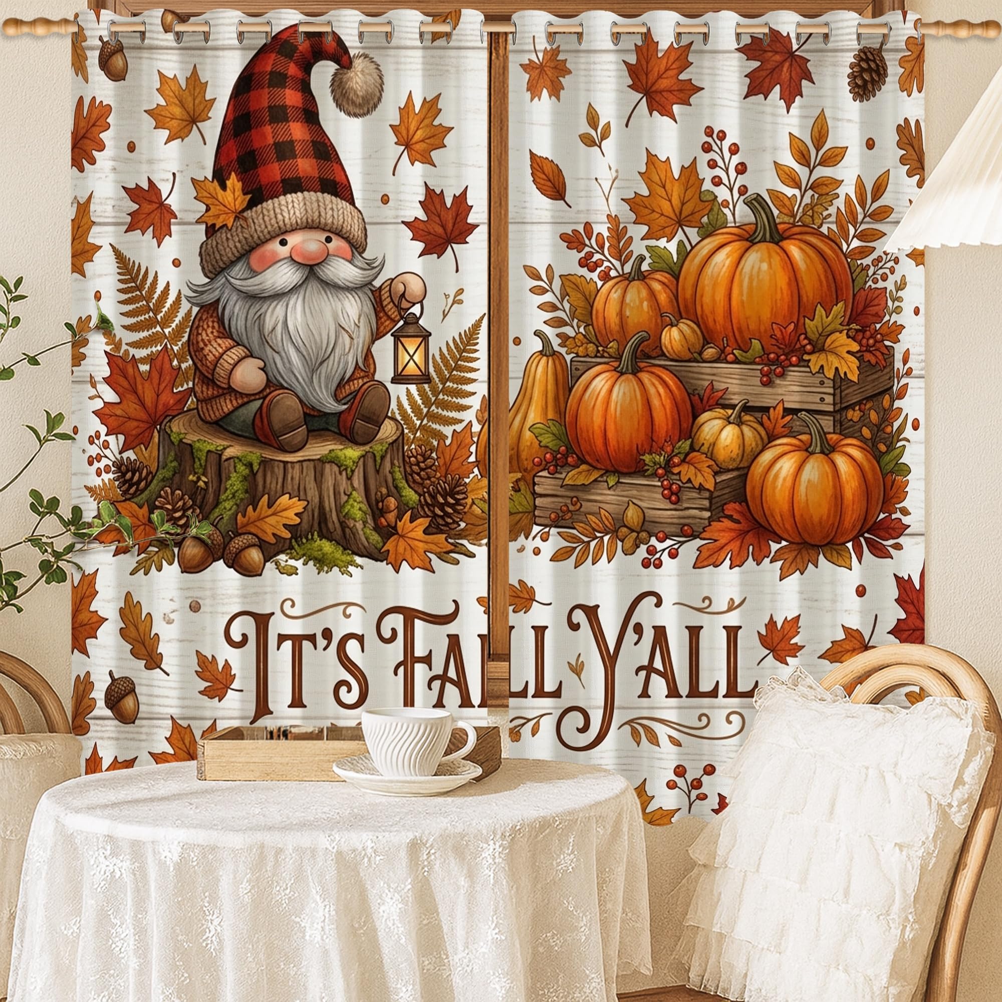 Rideaux occultants citrouilles et feuilles d'automne 132x137