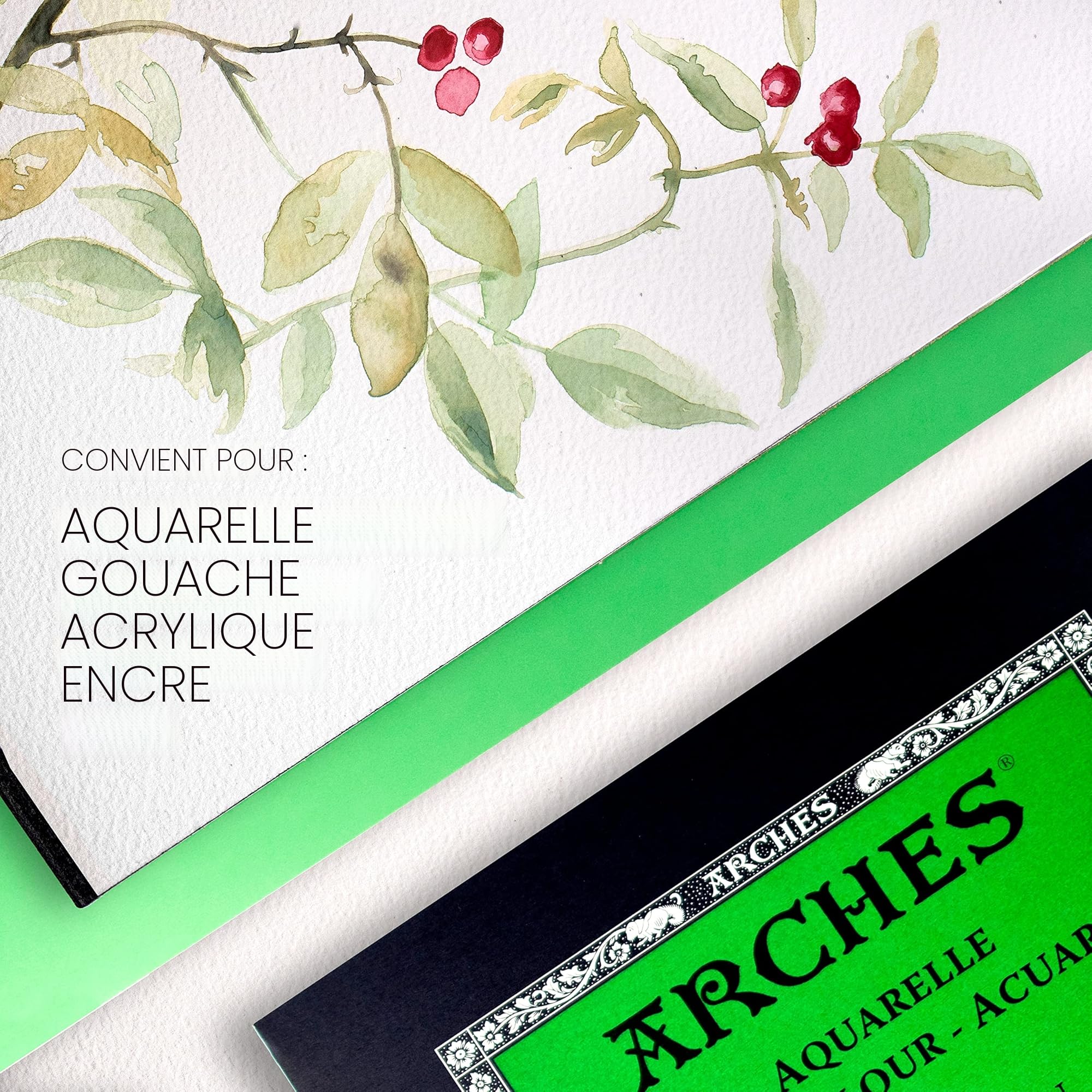 Arches 1795093 Bloc de Papier Aquarelle de 15 Feuilles, Grain Fin, Format A4