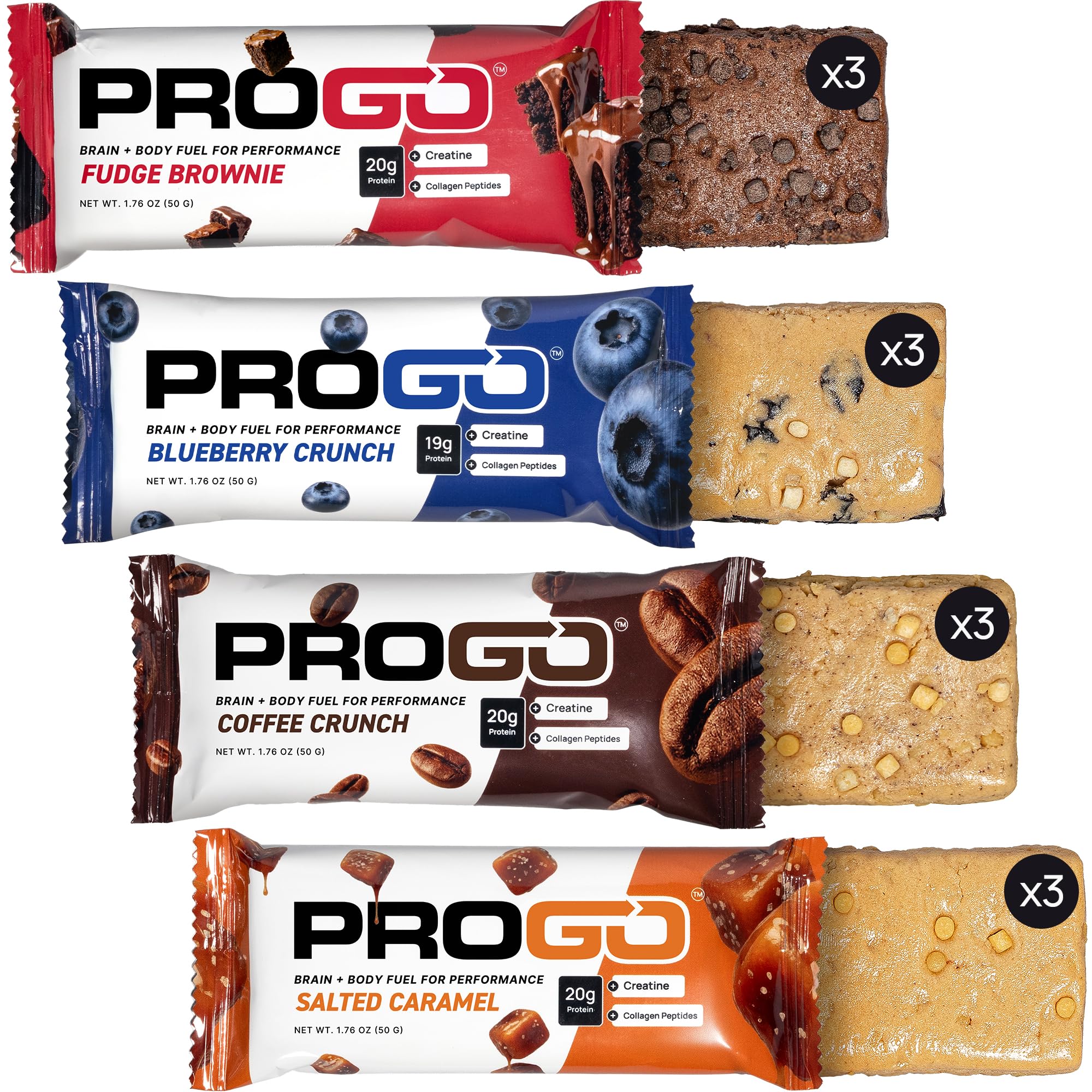 ProGo Protein Bars (12 Pack) – Brain + Body Fuel with up to 20g Clean Protein