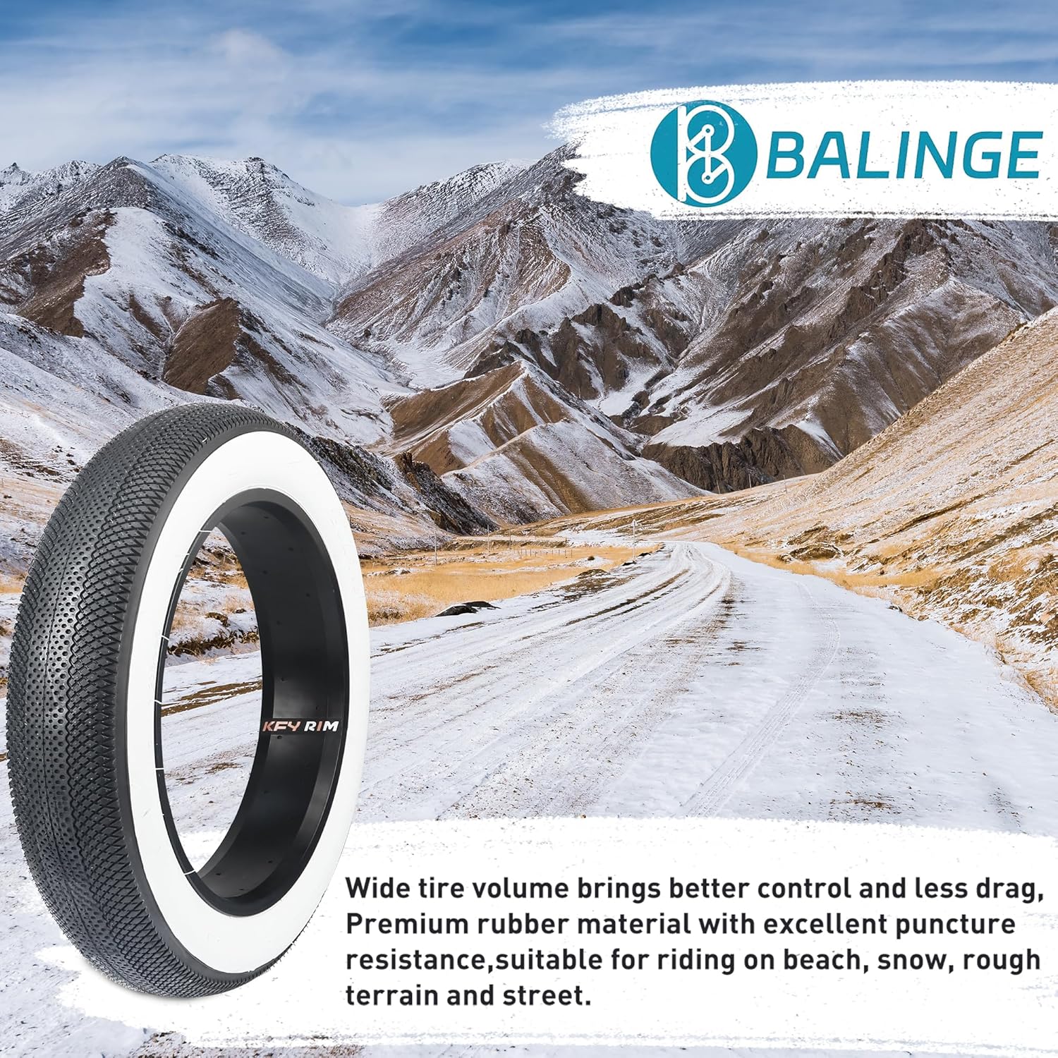E Bike 20/26x4.0 Fat tire 20 x 4 Fat tire 20x4 Bike tire 1 Pack Heavy Duty High-Performance Wear-Resistant E-Bike Mountain Snow Bike Tire ，Fat Bike Tires，Brown Wall/White Wall/Black