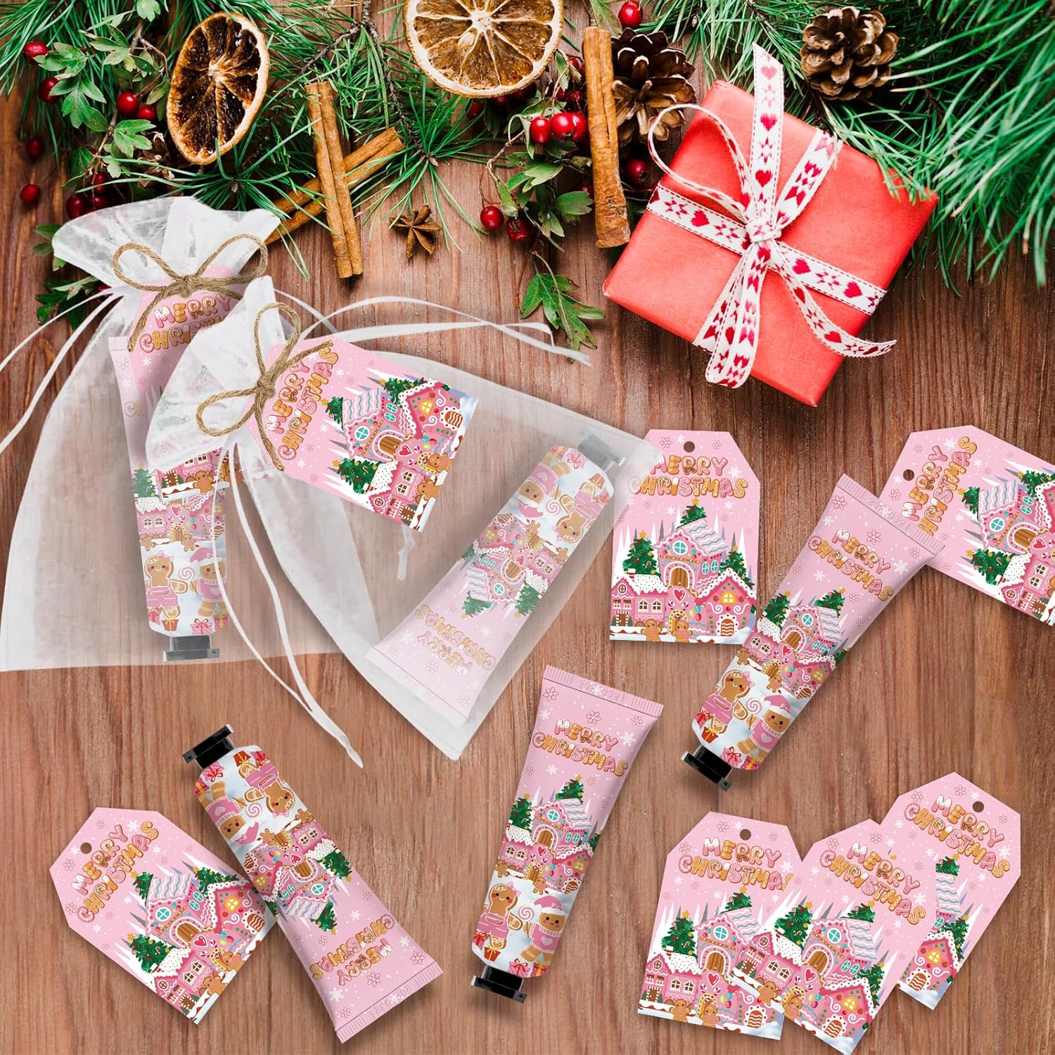 50 Sets Gingerbread Man Hand Cream Bulk Christmas Moisturizing Hand Lotion for Guests Baby Shower, Bridal Shower Thank You Gifts Travel Size, Christmas Holiday Stocking Stuffers