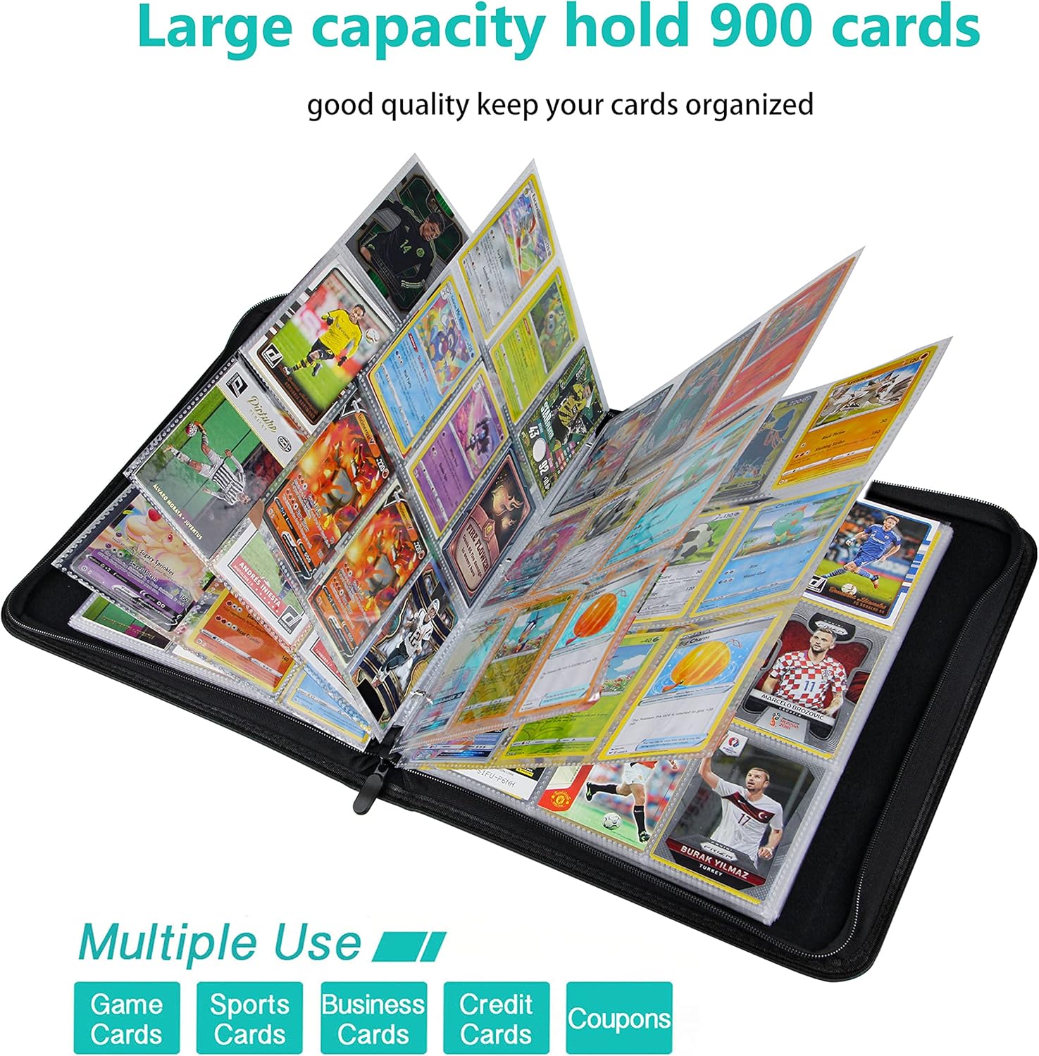 Teal 900 Card Binder with 9 Pockets, Durable and Waterproof PU Material, Acid Free, Suitable for All Trading Card Sizes