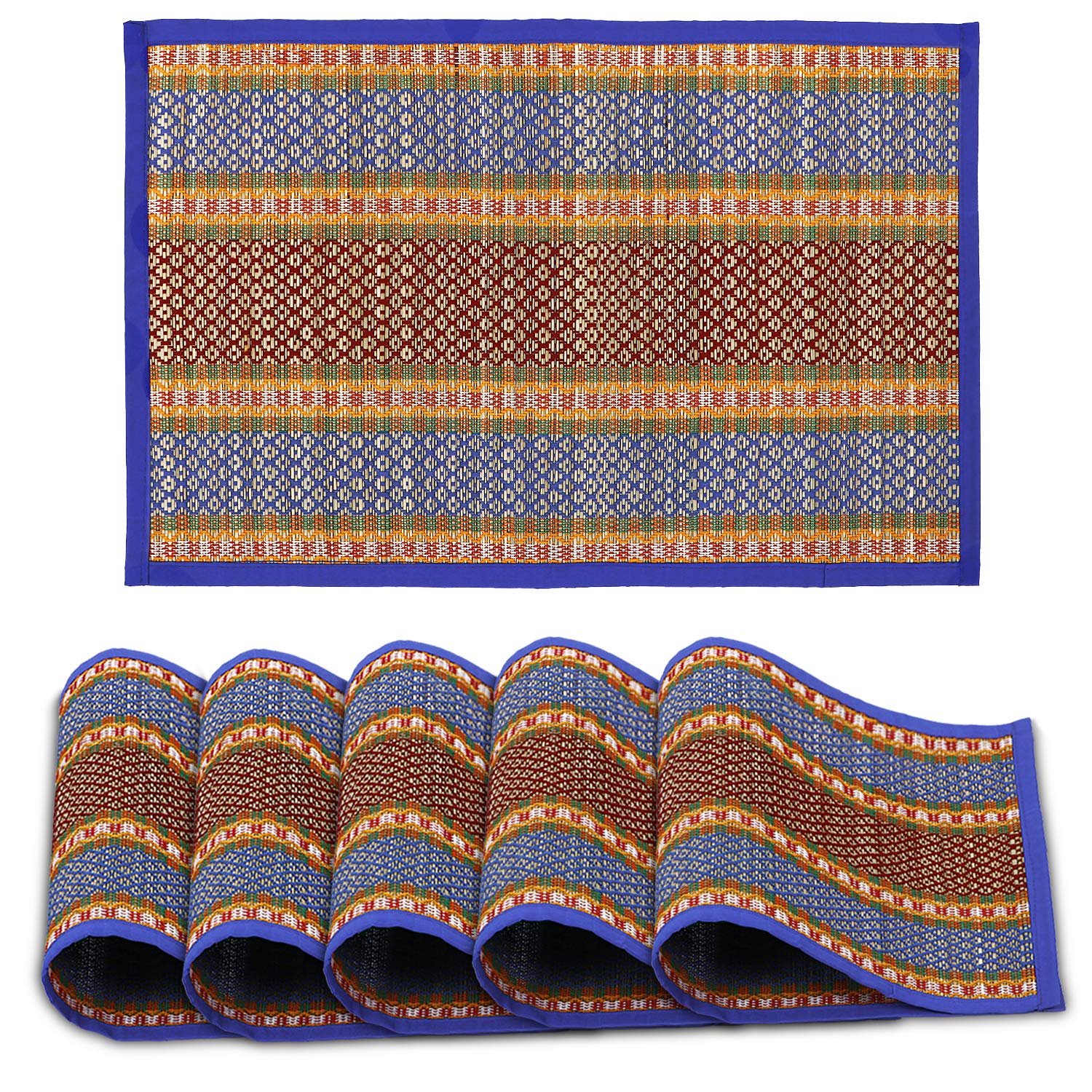 HOKIPO River Grass Handcrafted Heat Resistant Dining Table Mats (Blue, 12x18 Inches, Set of 6)