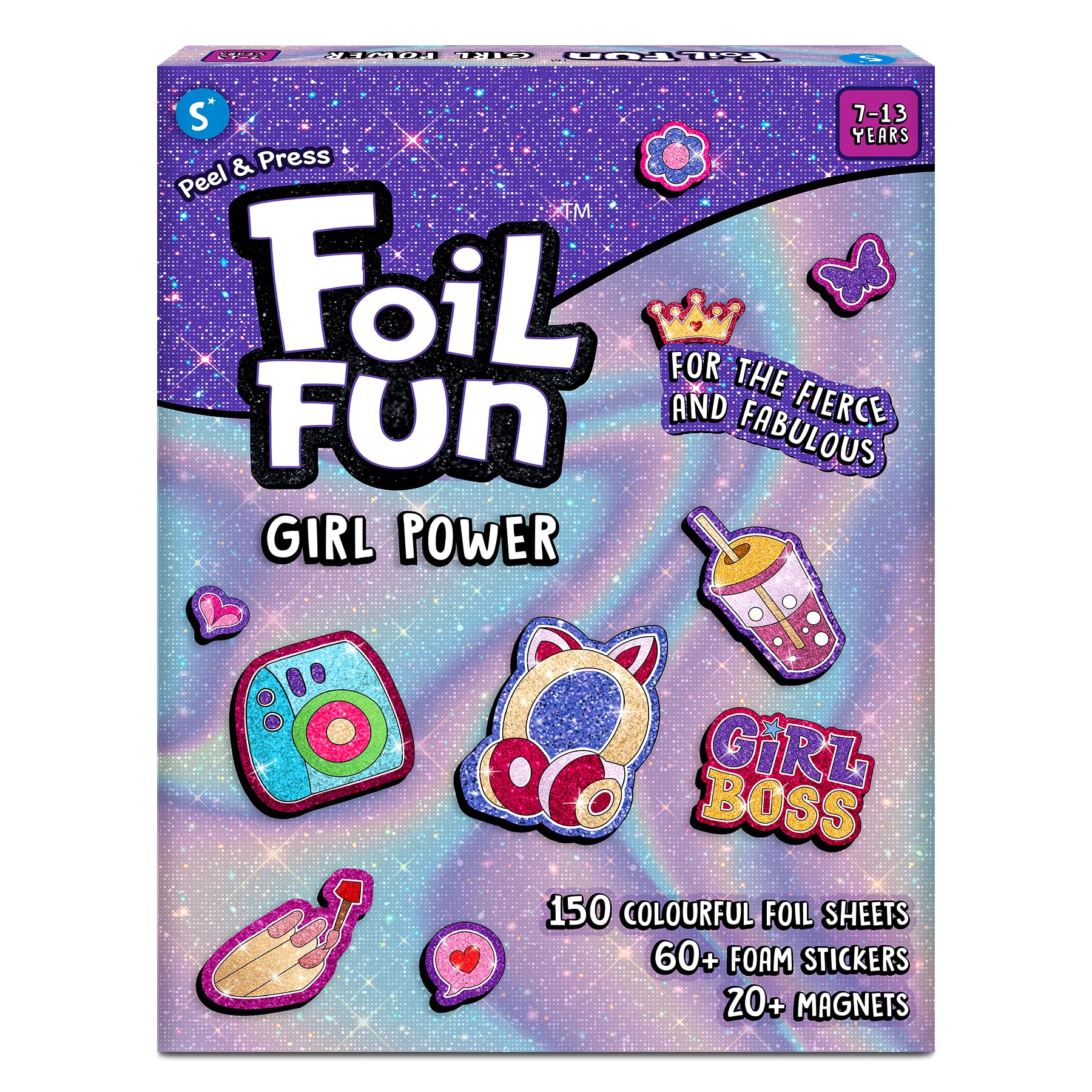 Skillmatics Foil Fun - Girl Power, 20+ DIY Foil Art Magnets, Mess-Free Craft Kit, 60+ Foam Stickers, Creative Activity for Girls, Kids, Tweens, Teens (Ages 7-13), Gifts, Travel, Party Favour-image-1