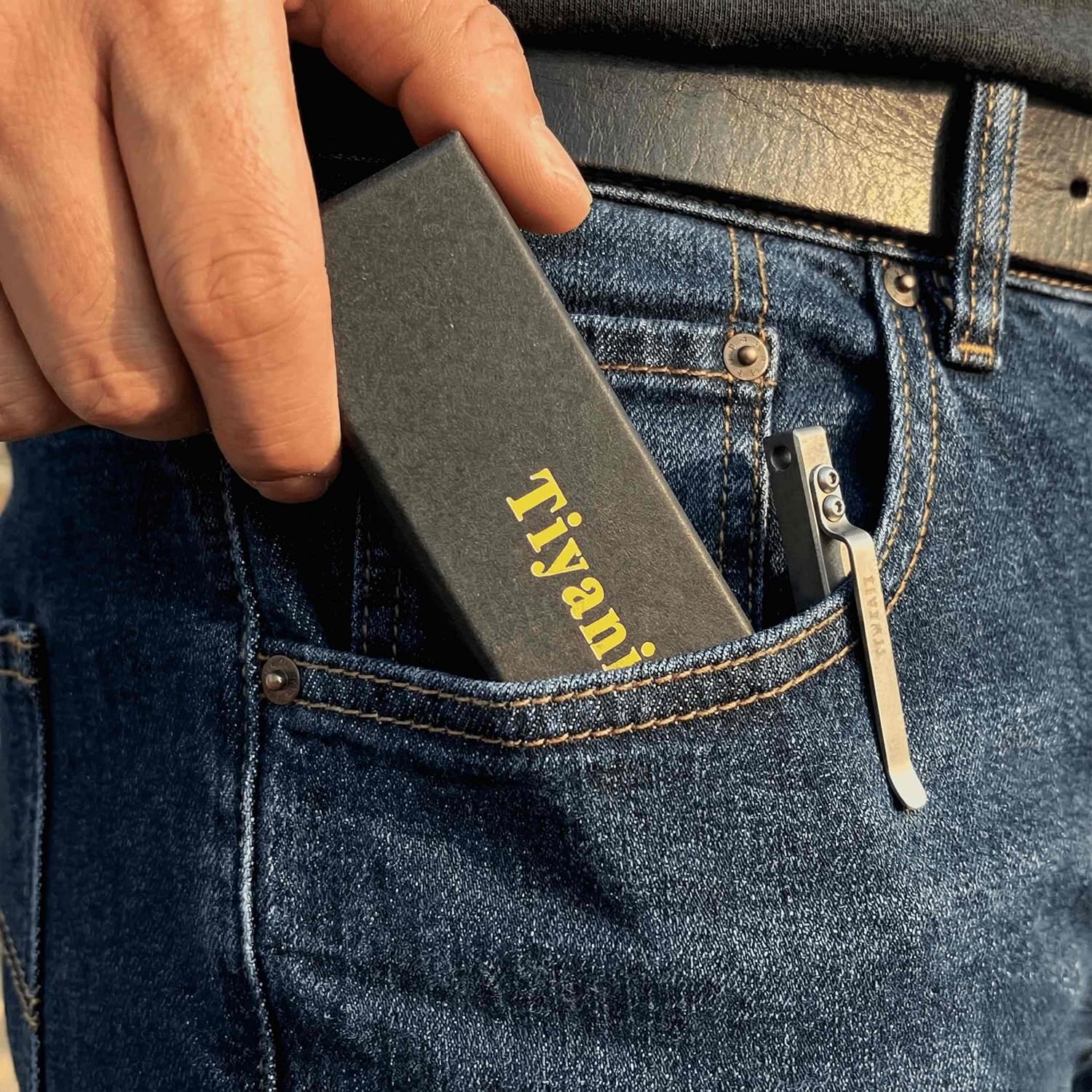 Titanium Pocket Pry Bar 5 Inch Built-In Ruler Stainless Pocket Clip EDC Keychain Small Pry Bar Mighty Bar Style Camping & RV Pry Tool EDC Gear by TIYANIZ