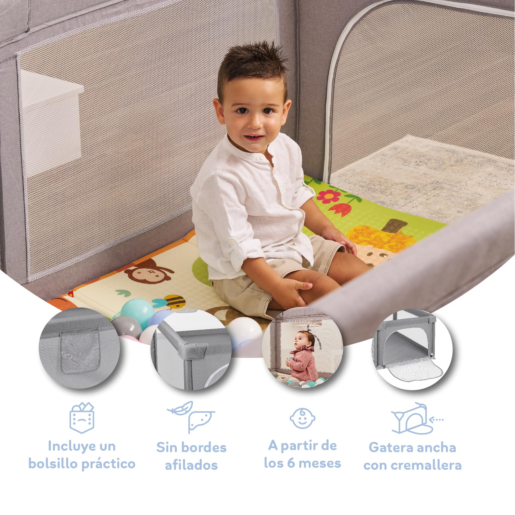 MS BabyWorld Parco XL + Tappeto da gioco per bambini 180 x 120 cm - Doppio lato, tappetino molto imbottito (1 cm spesso), parco molto grande - pieghevole e con borsa per il trasporto