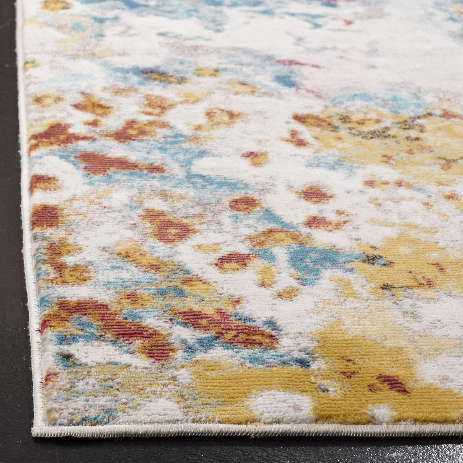 SAFAVIEH Aria Collection Runner Rug - 2' x 8', Cream & Dark Teal, Modern Boho Abstract Design, Non-Shedding & Easy Care, Ideal for High Traffic Areas in Living Room, Bedroom (ARA166A)
