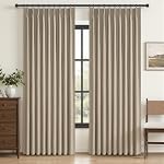Natural Linen Pinch Pleated Blackout Curtains & Drapes 96 Inch Long Bedroom/Livingroom Farmhouse Curtains 2 Panel Sets, Neutral Track Room Darkening Thermal Insulated 8ft Back Tab Window Curtain