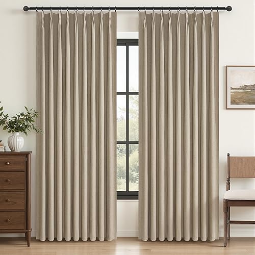 Miniatura 67 de Cortinas opacas térmicas 100% de 84 pulgadas de longitud, juego de 2 paneles para dormitorio, cortinas de ventana de lino con pinzas plegadas con
