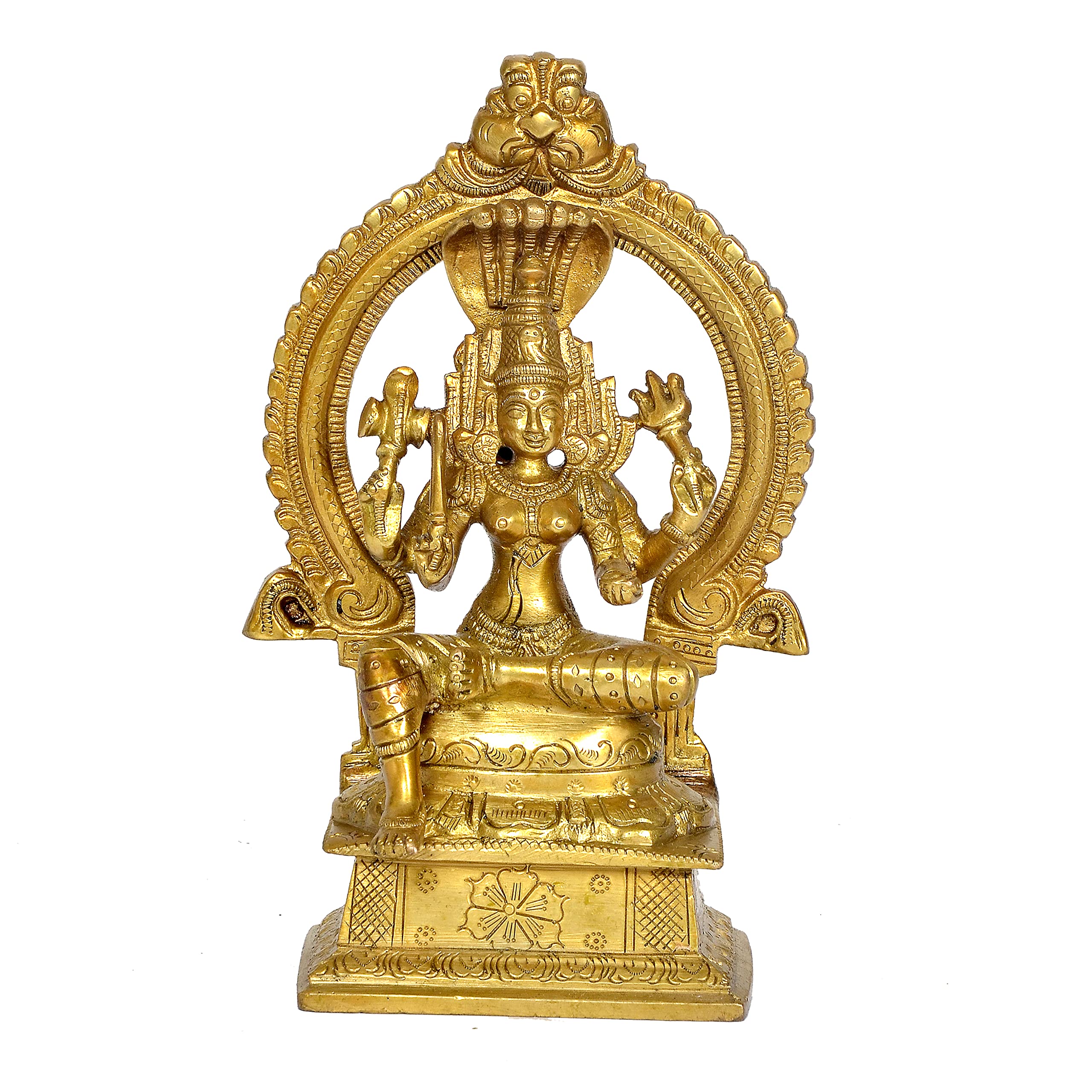 AONA Brass Lord Mariamma Idol Statue Figurine Sculpture for Home Office Temple Decorative Showpiece Gift Item Golden Height 6.8 Inches