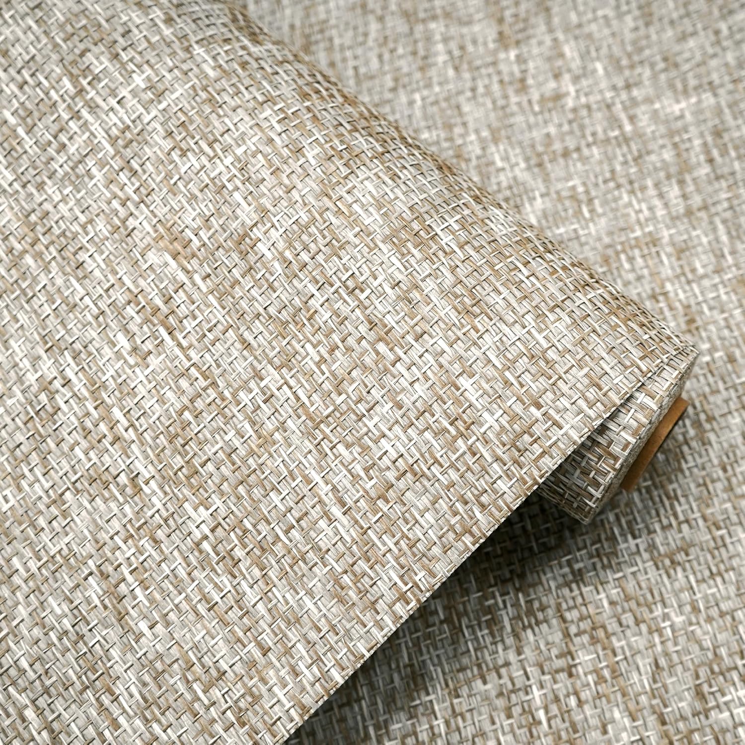 Ansehan Wallcovering W010103 Cosmo Collection 36" W x 8 Yard L, Natural Paper Weave Grasscloth Modern Texture Wallcovering for Boho Living Room Bedroom Feature Wall,Khaki/Wheat/Grey