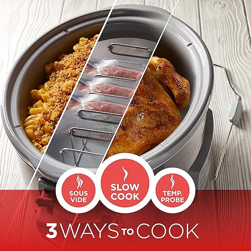 Vista 3 de Black + Decker Olla de cocción lenta digital de 6.6 L, SCD7007SSD, sonda de temperatura, Sous-Vide, tapa con bloqueo, olla de cerámica extraíble