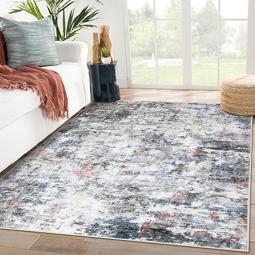 Alfombras de área de 5 x 7, alfombra abstracta moderna con parte trasera antideslizante, resistente a las manchas, lavable para sala de estar, no