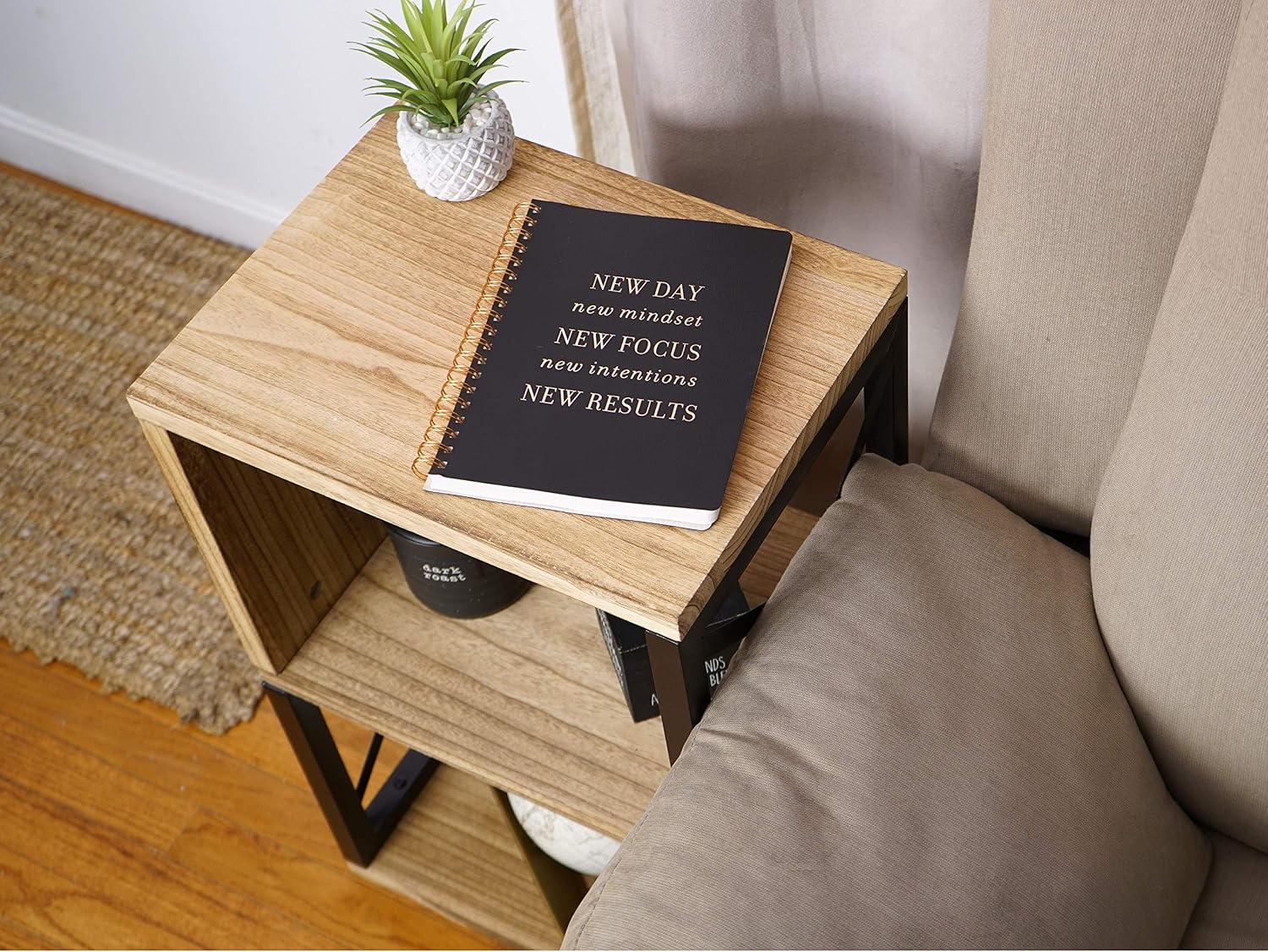 Premium Home Rustic Side Table: Farmhouse End Table, Bedside Table, Wood Nightstand, Tall End Table, High Side Tables for Small Spaces, Living Room Metal Nightstand Modern Bedroom Industrial Furniture