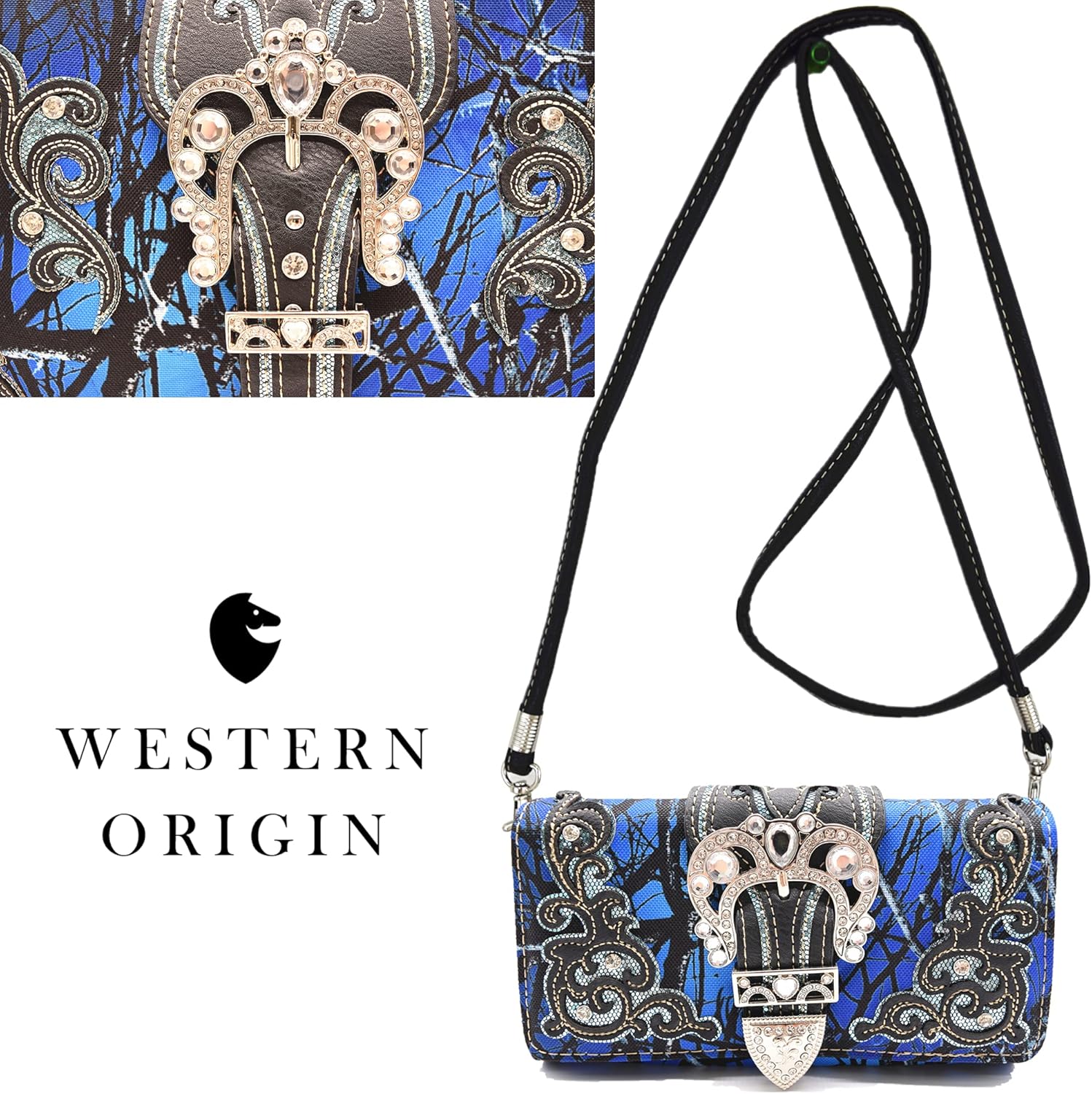 Camouflage Crown Buckle Western Style Purse Floral Shine Glow Country Handbag Women Shoulder Bag Crossbody Wallet Set - Image 5