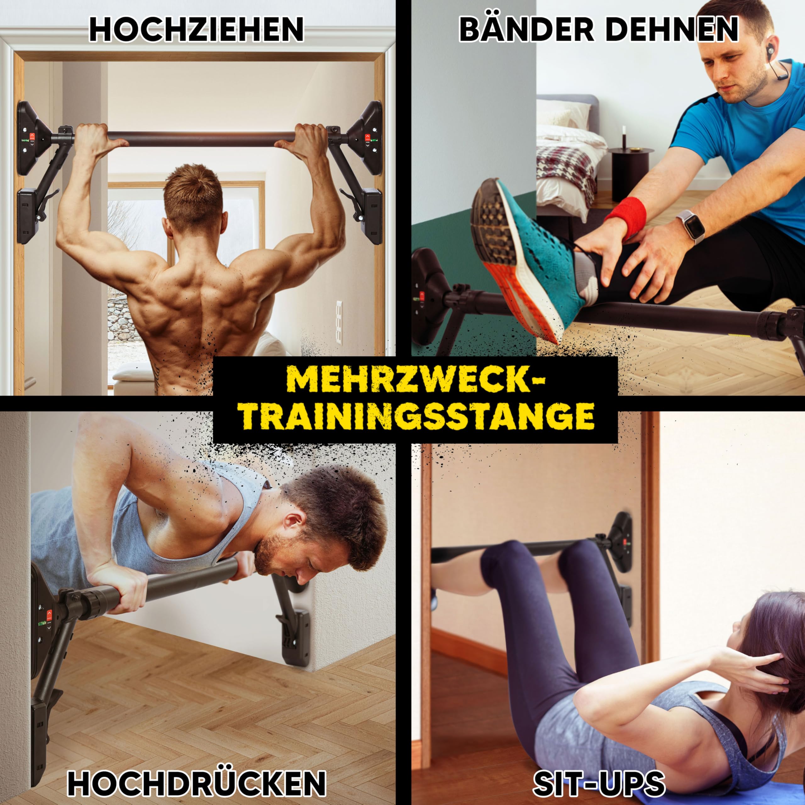 Klimmzugstange Türrahmen, Pull Up Bar, Oberkörper-Workout-Stange, Doppelte Sicherheitsverriegelung, Zwei-Wege-Unterstützung, Fitness-Krafttrainingsgerät
