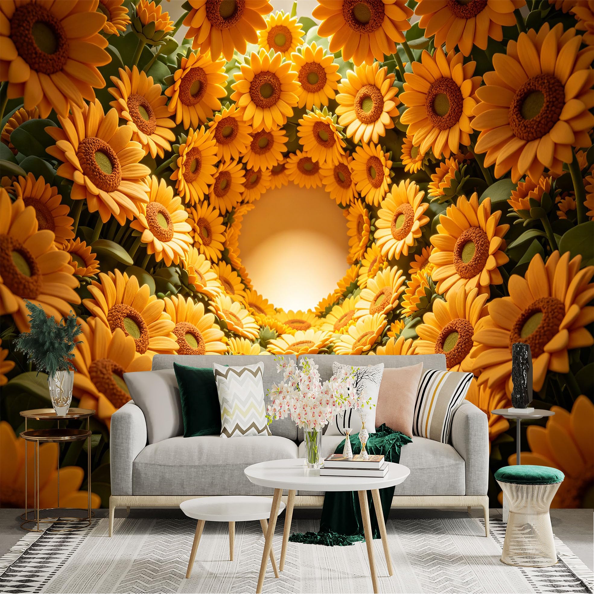 Lnzczhyre Dbh260521665 Custom Size Wall Sticker Mural， Vibrant Golden Sunflowers， Blooming Floral Tunnel， Warm Summer Garden Aesthetic， For Wall Decoration， Peelandstick Wall Decals.
