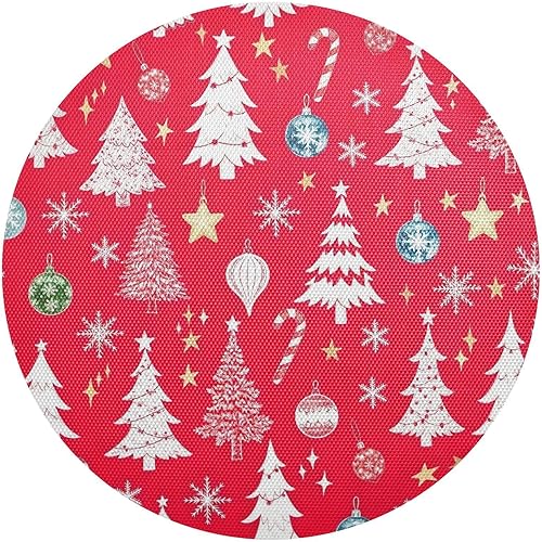 White Christmas Trees Round Placemat, Non Slip Heat Resistant Table Mats for Kitchen one sizex4