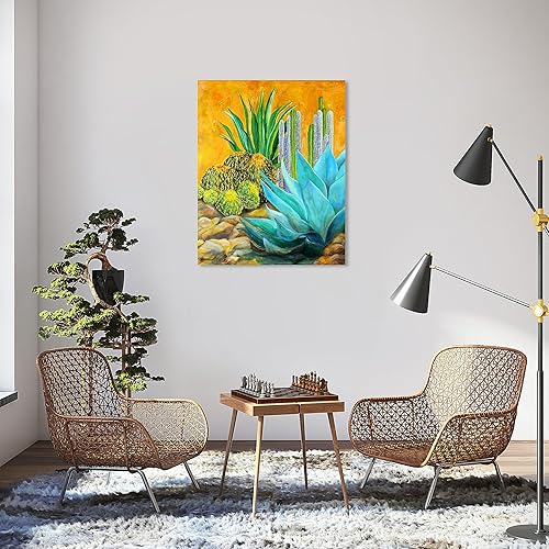 Miniatura 5 de Wynwood Studio Lienzo decorativo con estampado floral y botánico tropical  Vivian Fache  Giro-Cactus  AgaveBlue, arte de pared para sala de estar,