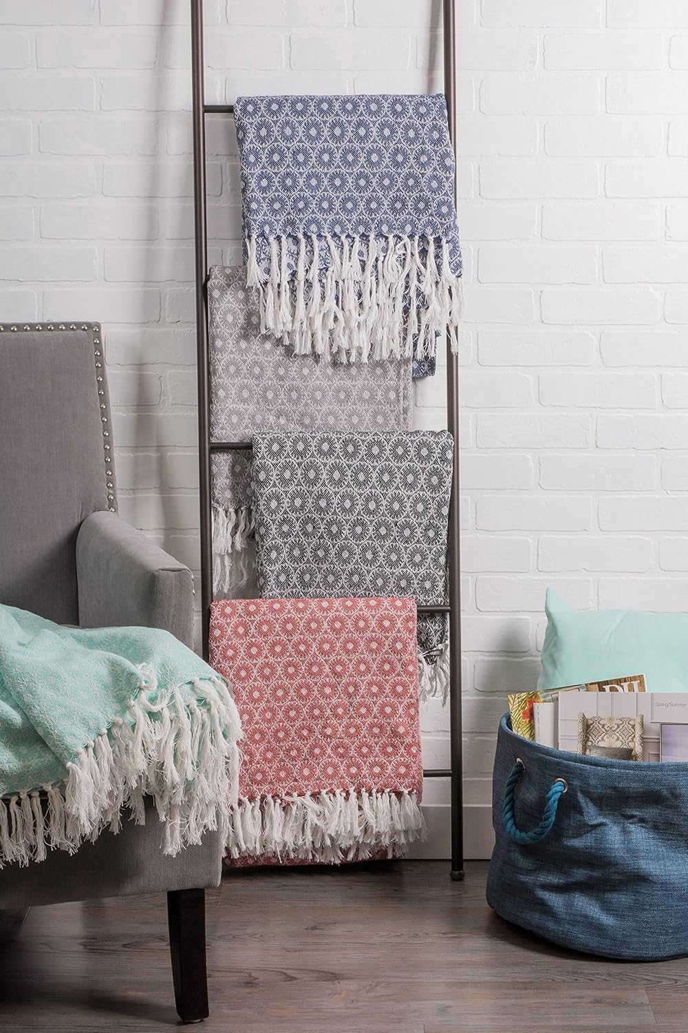 DII Rustic Farmhouse Throw Blanket with Decorative Tassels, Use for Chair, Couch, Bed, Picnic, Camping, Beach, & Just Staying Cozy at Home, 50x60, Aqua (5433)