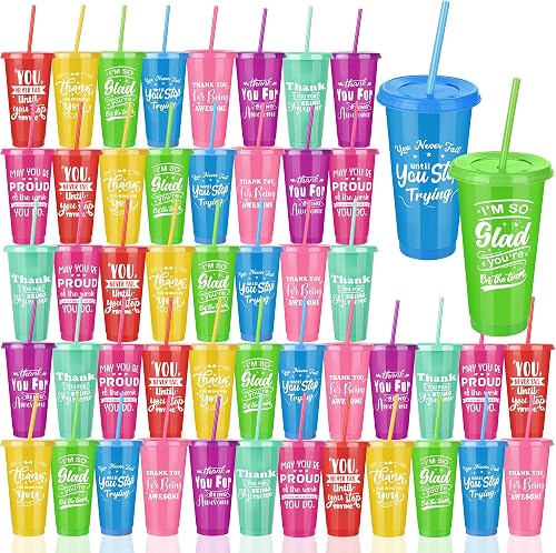Kochorie 48 Pieces Thank You Cups 24 Oz Inspirational Plastic Tumbler Cup with L