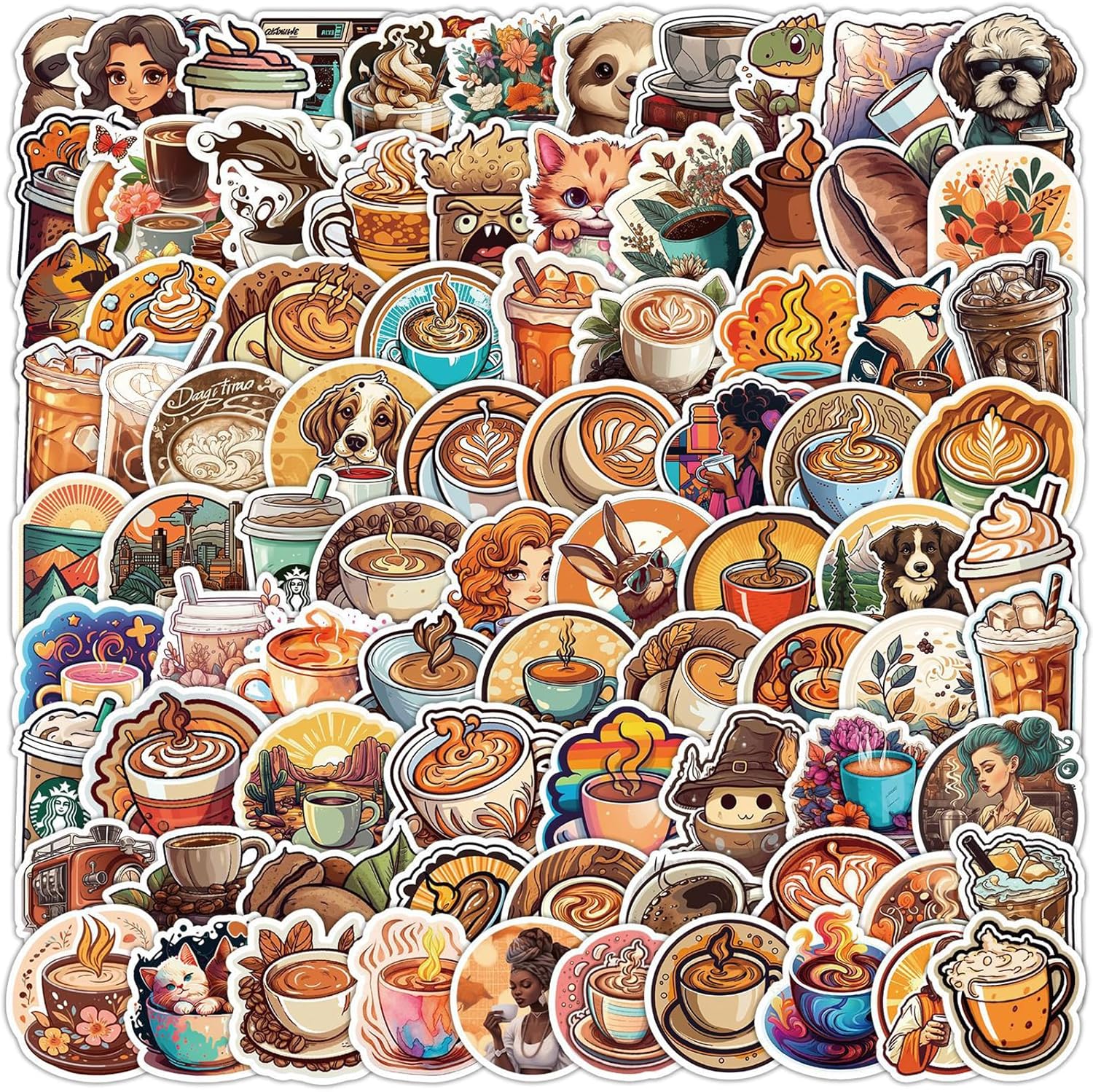 Amazon.com: 100Pcs Coffee Stickers, Cute Stickers, Vinyl Waterproof DIY ...