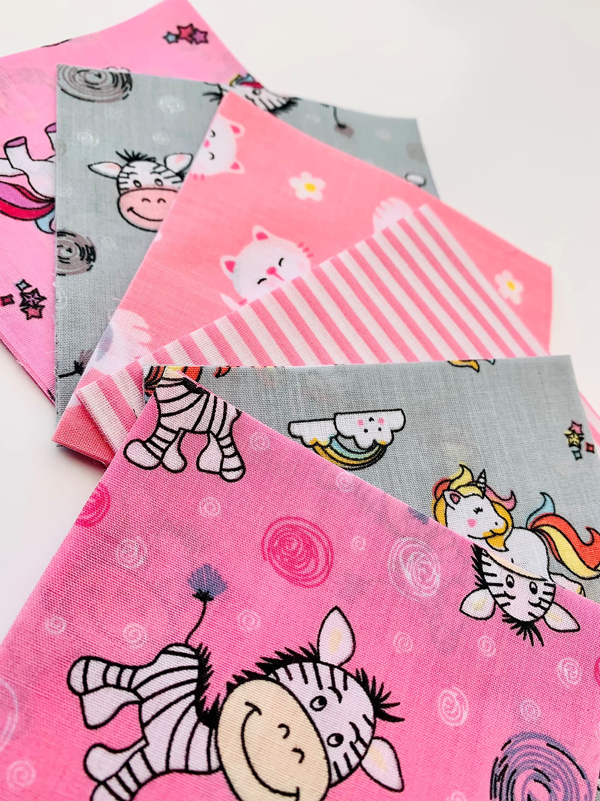 100% Polycotton Fabric Patchwork Squares - Baby Girl - Pink & Grey - Sewing Quilting Dress Fabric - Simply Sew Crafty™ (5", Baby Girl)