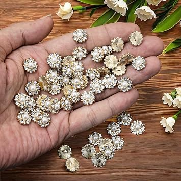 100 pcs Rhinestone Pearl Buttons Accessory Decoration Set for DIY Scrapbooking Embellishments Wedding Bouquet Flower Centre Home Decor 12mm (100 Gold)