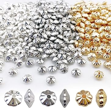 COIRIS 600pcs 3 Colors Corrugated Saucer Spacer Beads 6mm Gold Silver Rhodium Plated Metal Loose Beads for Bracelet Necklace Earring Jewelry Making SuppliesRT-CCB2
