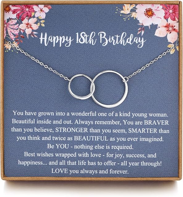 MUSIER PARIS Sweet 18th Birthday Gifts for Girls, 18 Year Old Girl Gifts, Birthday Gifts for her, Sterling Silver 2 Ring Birthday Necklace, Friendship Gifts Birthday Jewelry