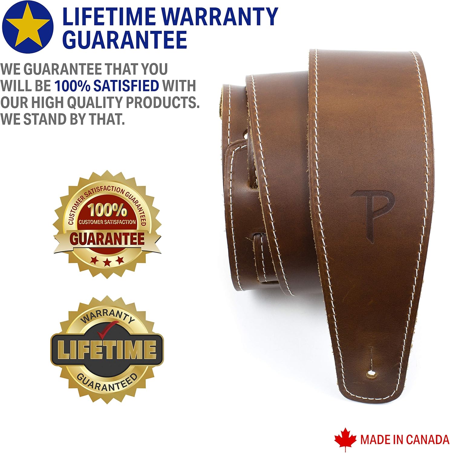 Perri’s Leathers Adjustable Guitar Straps for Kids, Men & Women - Guitar Strap for Acoustic, Bass and Electric Guitars – Guitar Strap as Christmas Gift - Adjustable Size - Brown : Musical Instruments