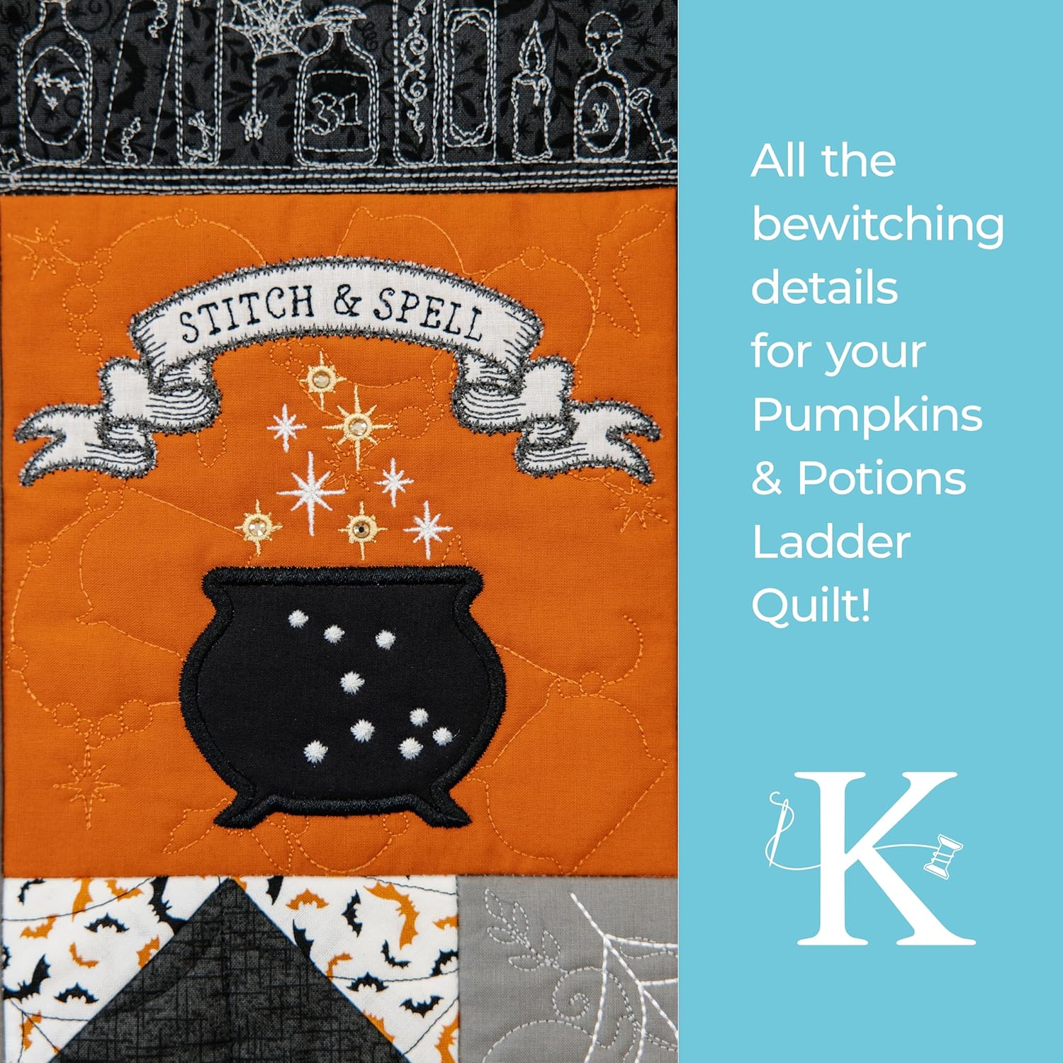 Kimberbell Pumpkins & Potions Embellishment Kit - Embellishments for Crafting Kit, 50 Assorted Pcs, Embroidery Supplies, Craft Kit for Sewing Projects