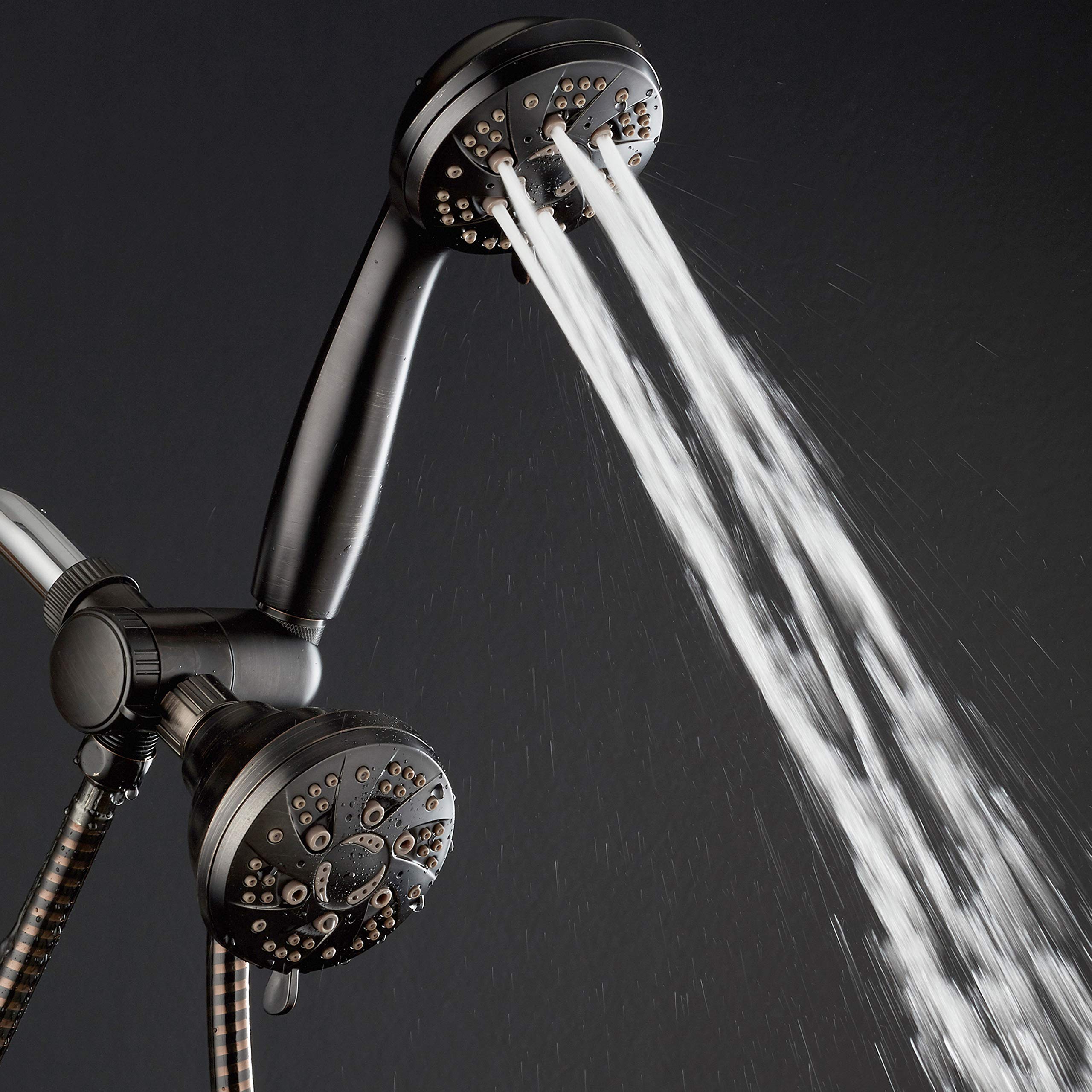 AquaDance - Cabezal de ducha de bronce de goma con 6 posiciones de alta presión, ángulo ajustable, antiobstrucción, instalación sin herramientas, certificado estándar de EE. UU. Marca